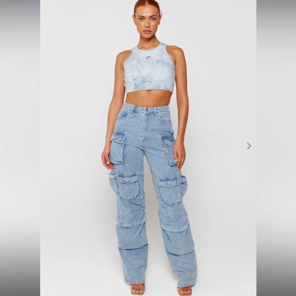 LUXE TO KILL Blue Denim Oversized Cargo Pocket Jeans